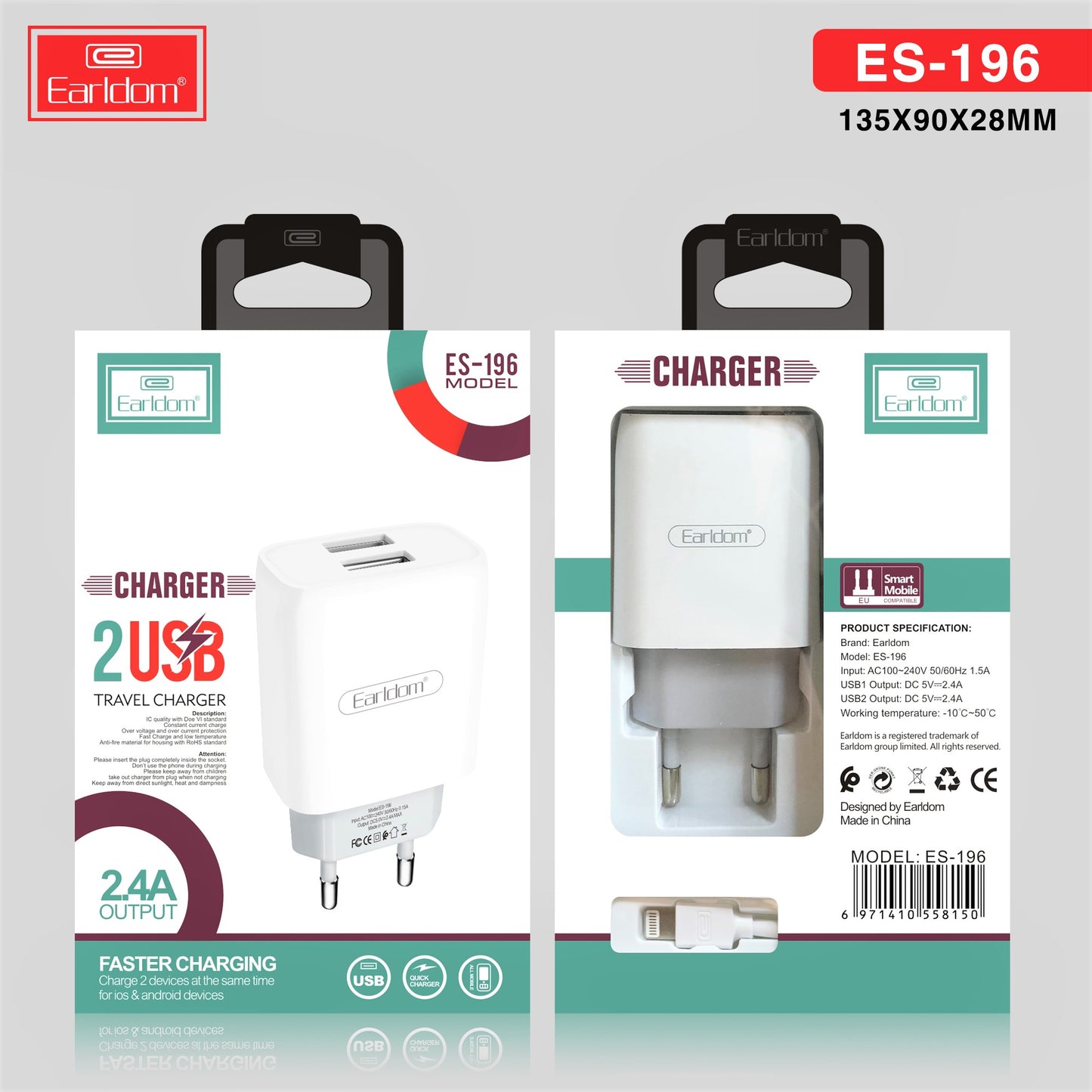 EARLDOM T/C ES-196 2USB 2.1A TYPE C