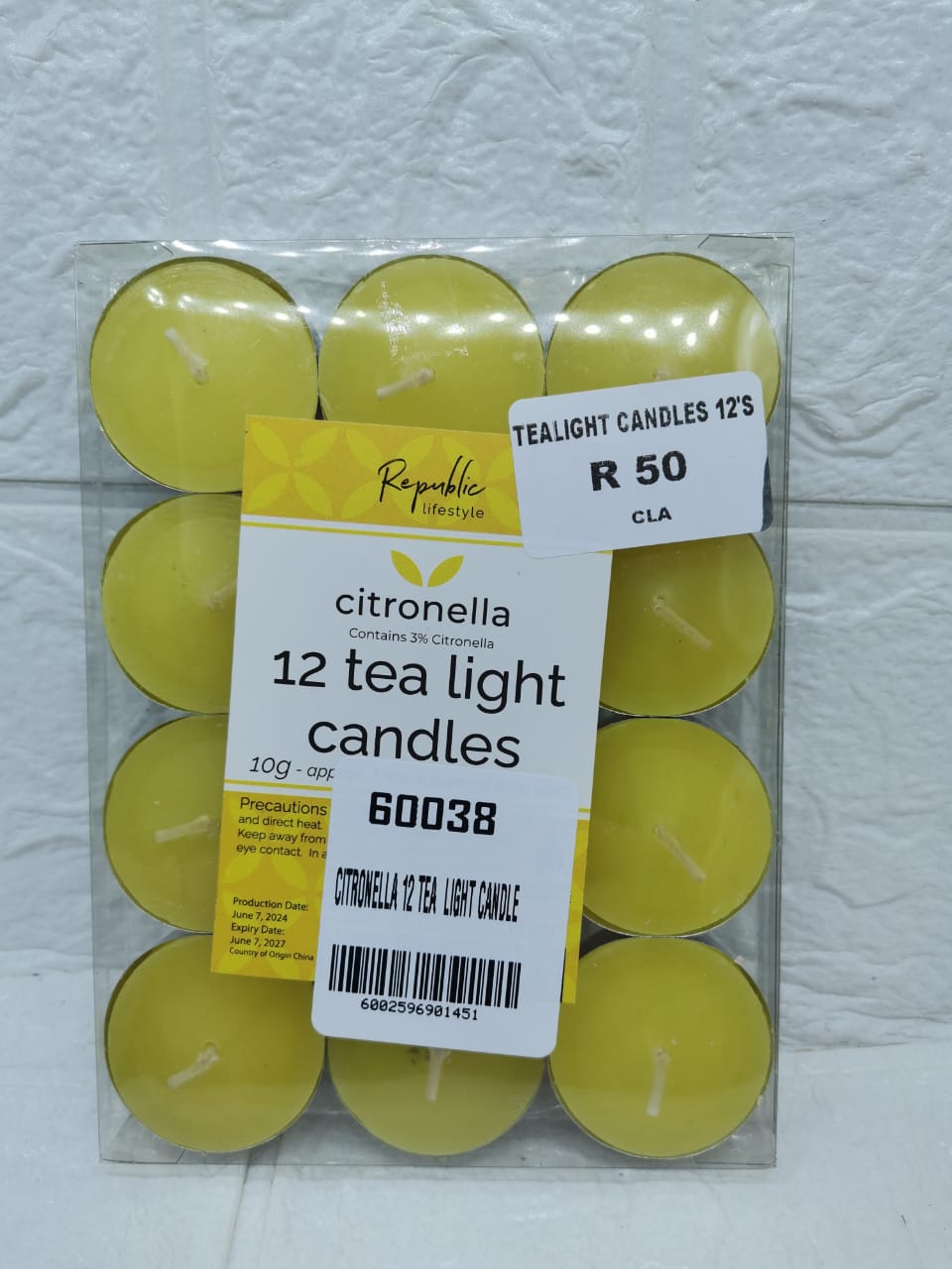 12 CITRONELLA TEA LIGHT CANDLES