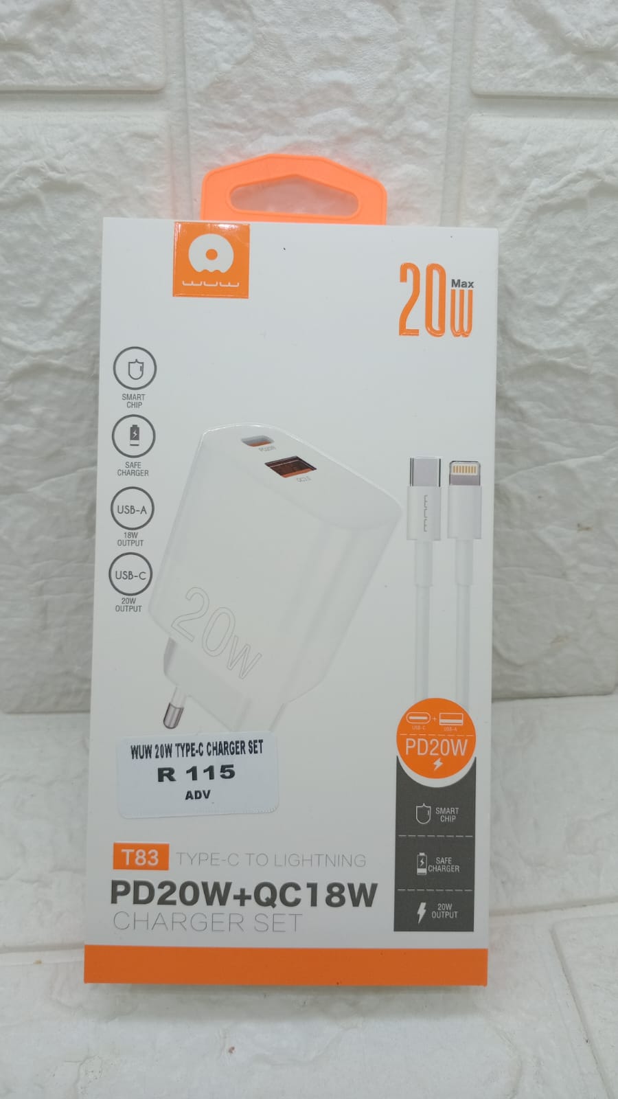 WUW 20W TYPE C TO IPHONE CHARGER KIT