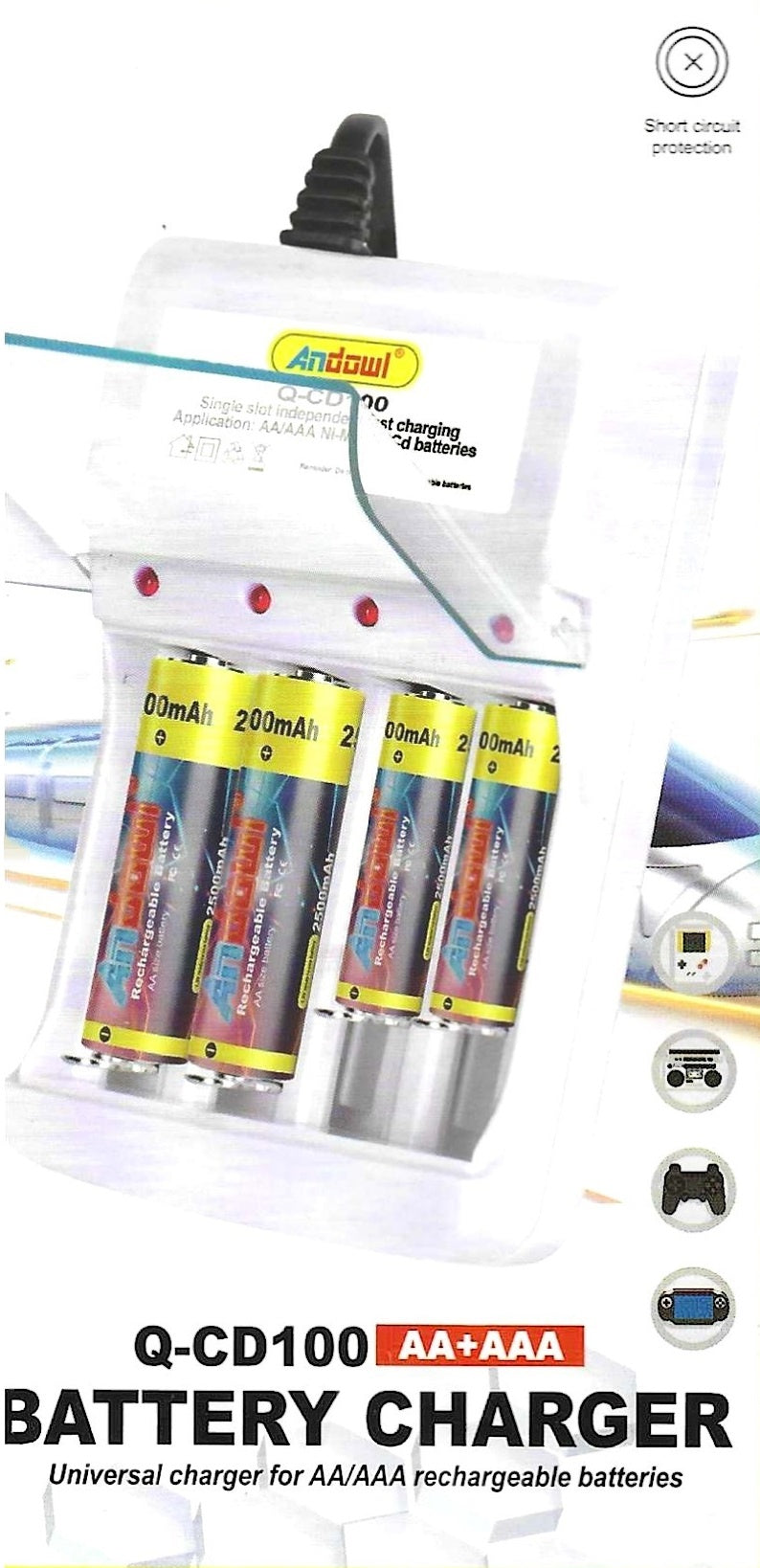 Andowl Q-CD100 Battery Charger Universal Charger For AA/AAA Rechargeable Batteries