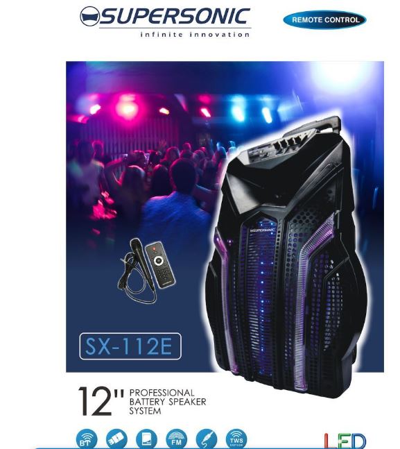 Supersonic 12" Portable Karoake Speaker Trolley with Mic+Remote SX-112E