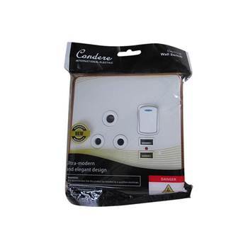 Condere Single switched socket with 2xUSB (4x4)