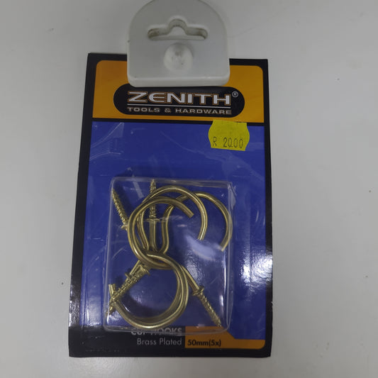 50mm Brass Plated Cup Hooks(5 pack)