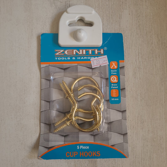 50mm Brass Plated Cup Hooks (5 pack)