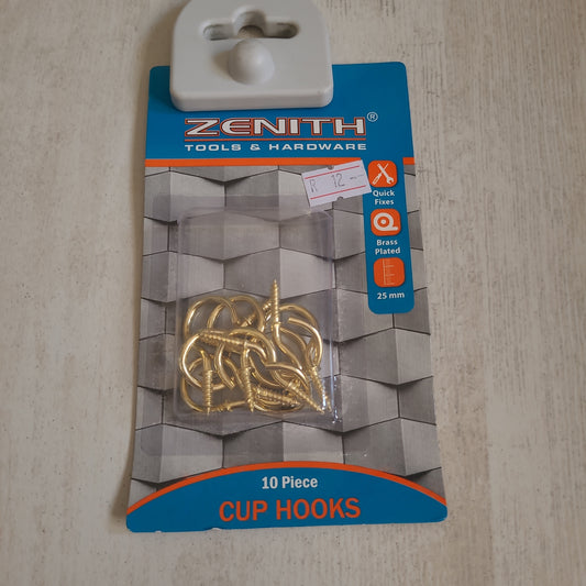 25mm Brass Plated Cup Hooks (10 pack)
