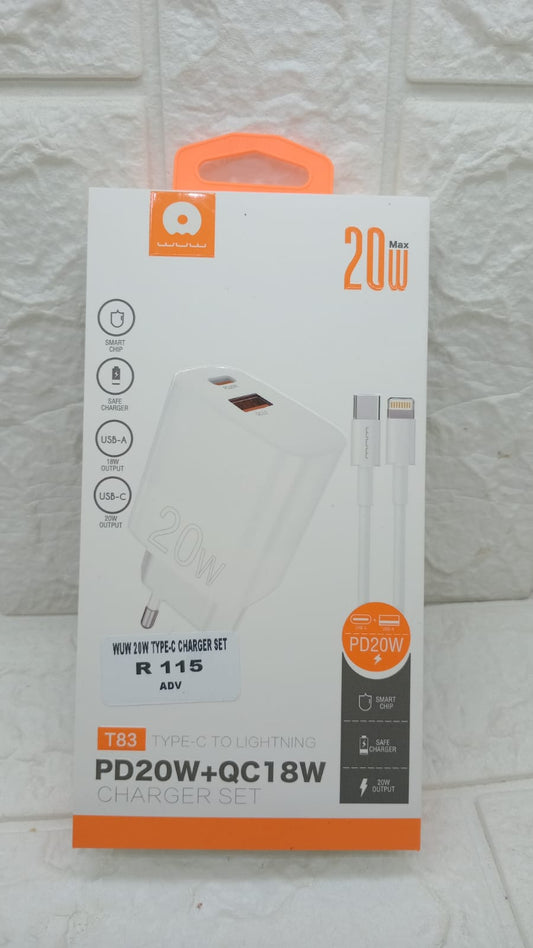 WUW 20W TYPE C TO IPHONE CHARGER KIT