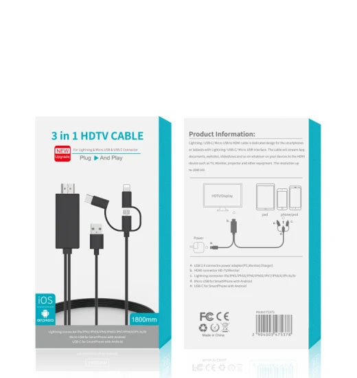 3 in 1 Lightning Type-C Micro USB to HDMI Cable