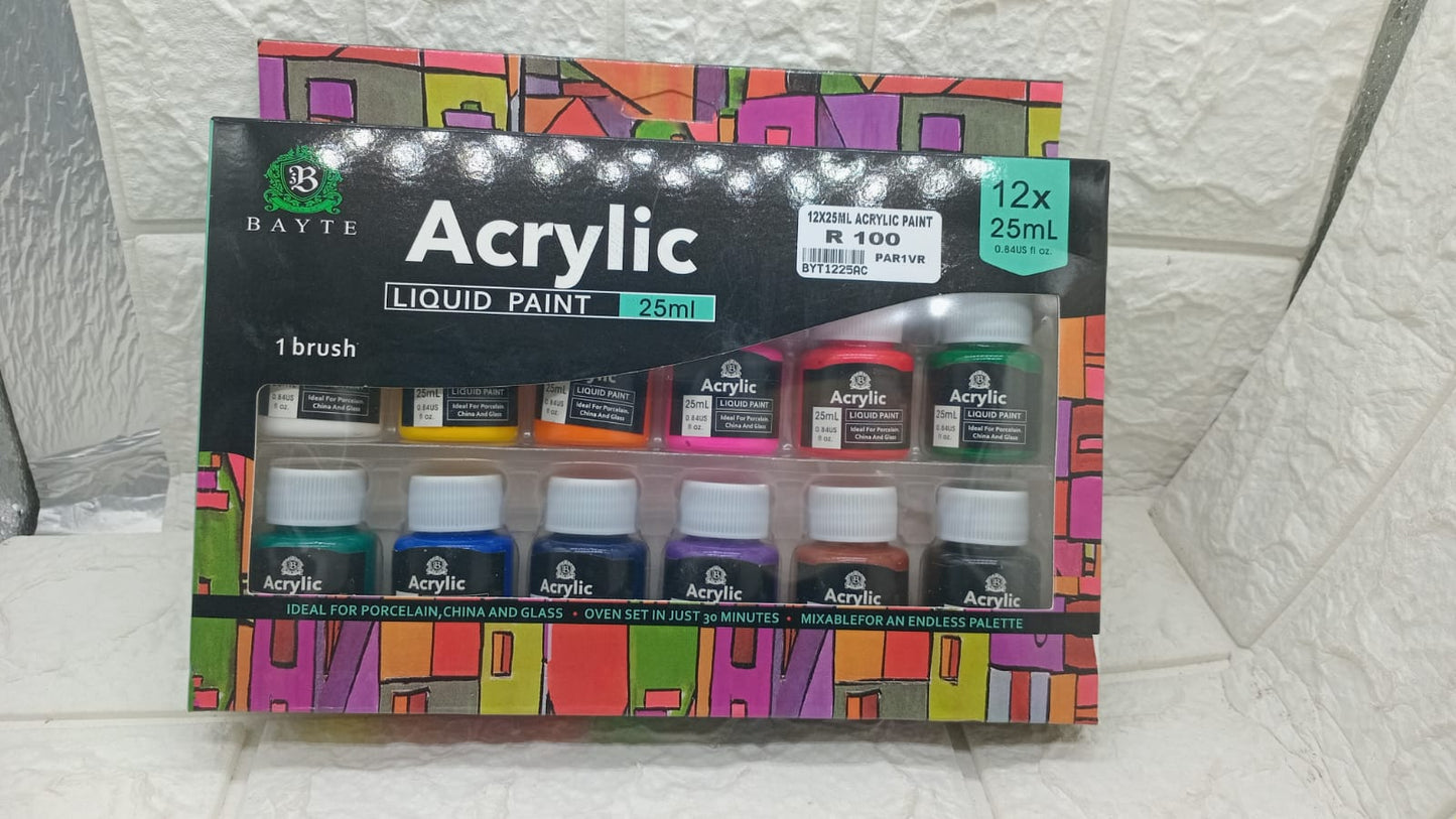 12PC ACRYLIC LIQUID PAINT