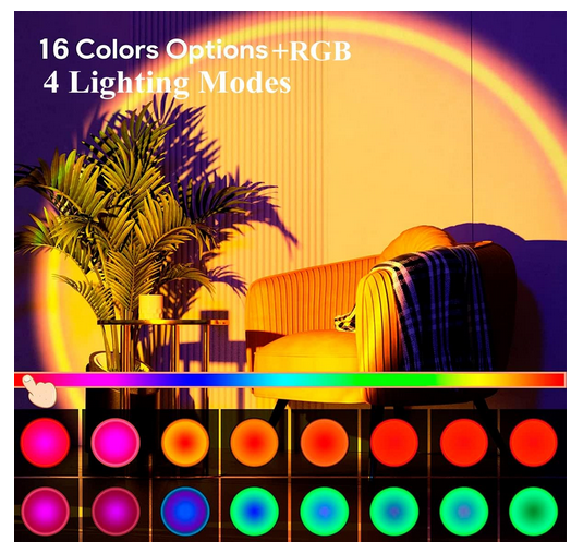 Sunset Lamp with App Smart Control, Sunset Lamp Modes 16 Colors Changing Sunset Projection Lamp with Remote Control Sunset Lamp for Elfie Photography Party