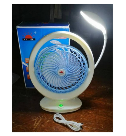 Game World JR-2018 Powerful Rechargeable High Speed Table Fan with LED Light (Multicolor)