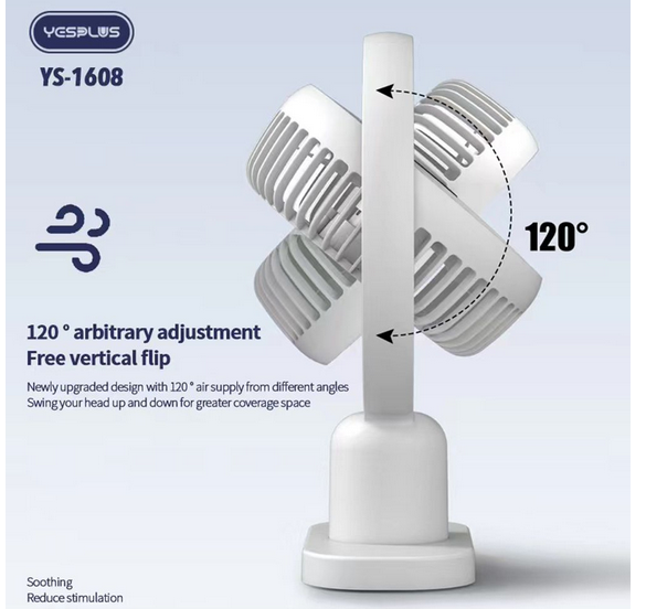 USB Desktop Fan Wireless Rechargeable 3 Speed with Light - White