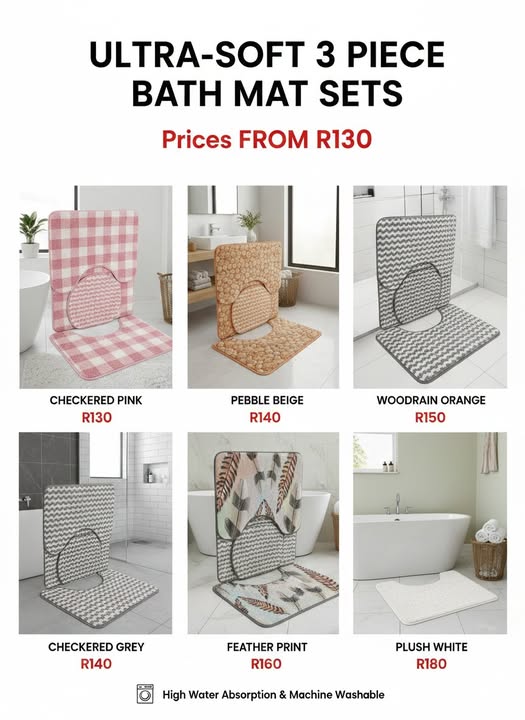 ULTRA SOFT 3 PIECES BATH MAT SETS