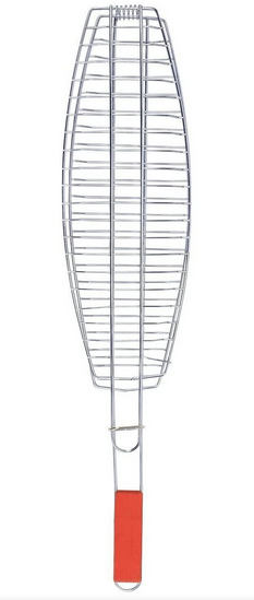 Braai Fish Griller Net Basket with Wooden Handle & Lock Flip Portable