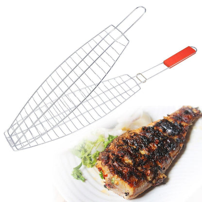 Braai Fish Griller Net Basket with Wooden Handle & Lock Flip Portable