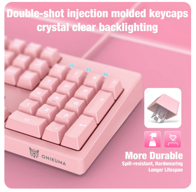 ONIKUMA G25 New 2D Cute Style Wired Pink Ergonomic Design Gaming Keyboard Mouse Set for PC Laptop Tablet