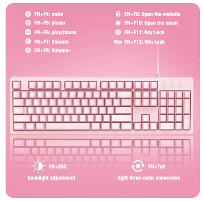 ONIKUMA G25 New 2D Cute Style Wired Pink Ergonomic Design Gaming Keyboard Mouse Set for PC Laptop Tablet