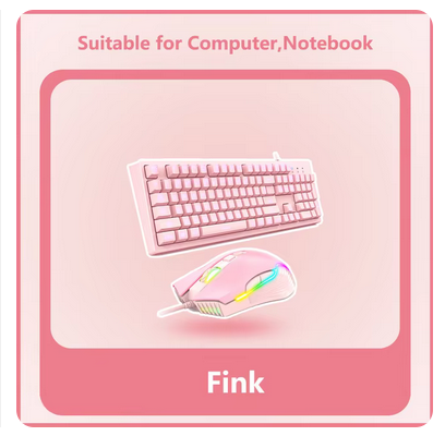 ONIKUMA G25 New 2D Cute Style Wired Pink Ergonomic Design Gaming Keyboard Mouse Set for PC Laptop Tablet