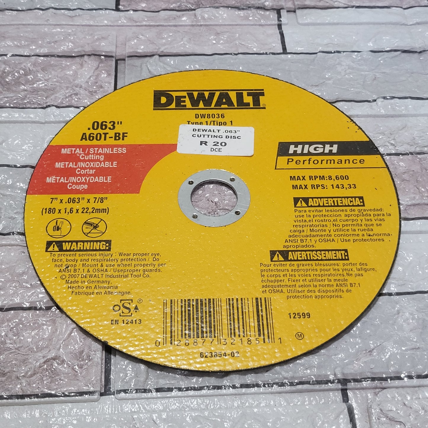 Dewalt 180mm Metal Cutting Disc