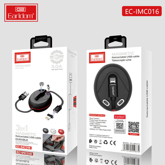 CABLE EARLDOM 3IN1 MAGNETIC RETRACTABLE