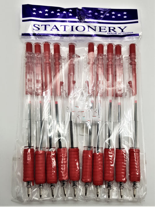 10PC Color Set RED Ball Point Pens