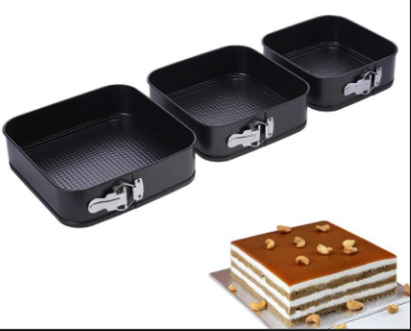 3PC Non Stick Springform Cake Pan Baking Bake Squre Tray Tins