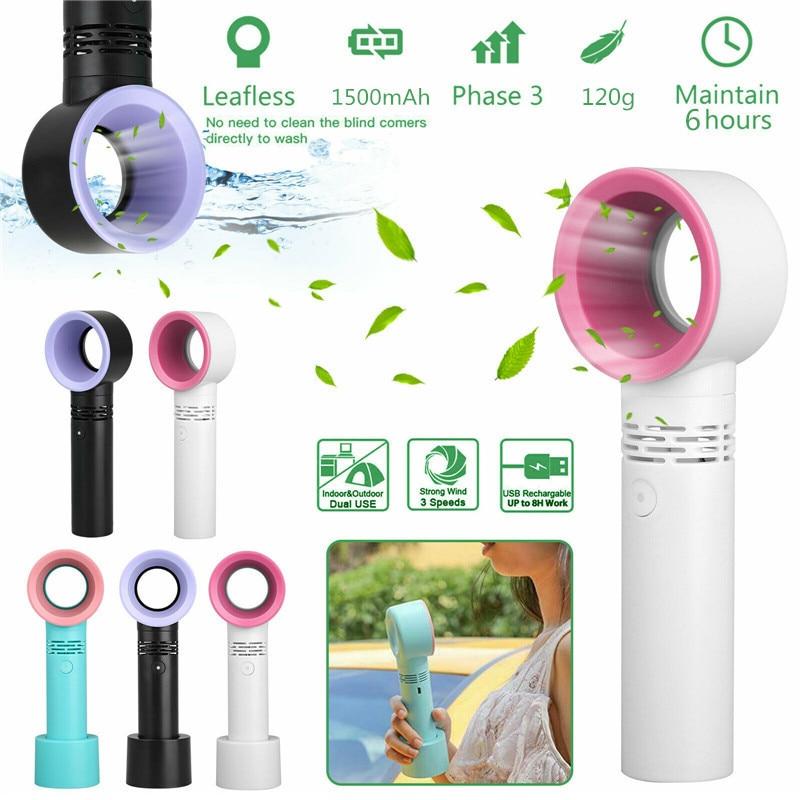 Summer Mini Handheld Fan USB Charging Cooler Ultra-quiet Portable Small Bladeless Fan LED Cooling Fan