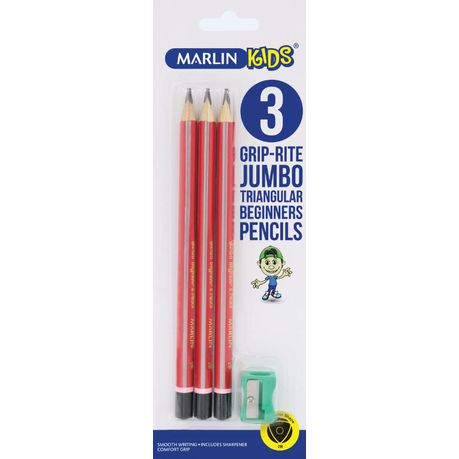 Marlin Kids 3 Jumbo Triangular Graphite Pencils & Sharpener