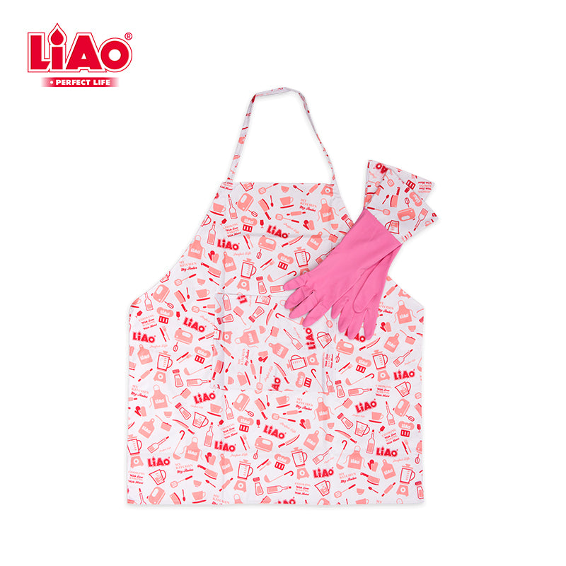 LiAo natural latex household kitchen latest printed arrival professional apron&gloves set