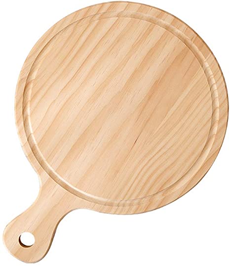 Wooden Round Pizza Plate Tray with Handle/Chopping Cutting Board 15"